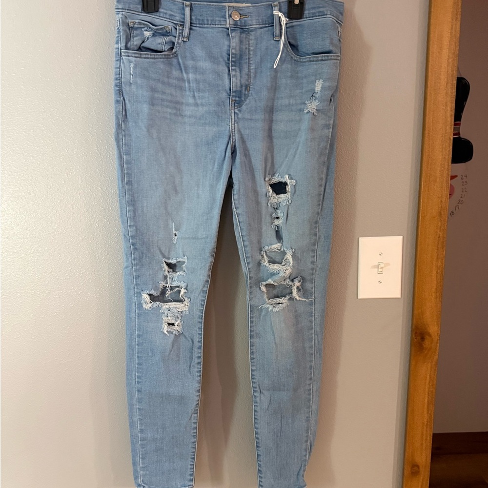 High Rise Distressed Blue Women's Jeans